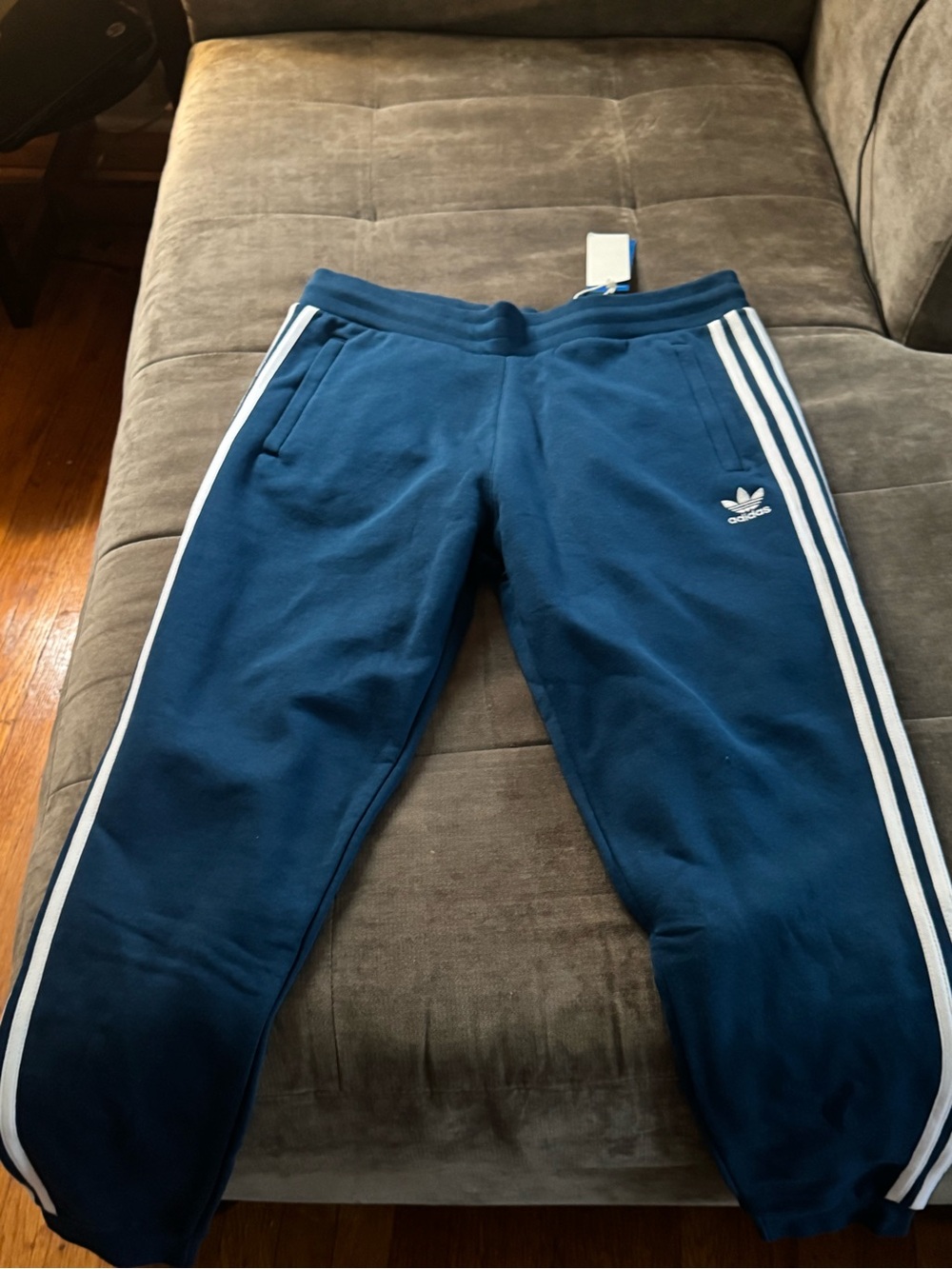 adidas Navy Track Pants with White Side Stripes